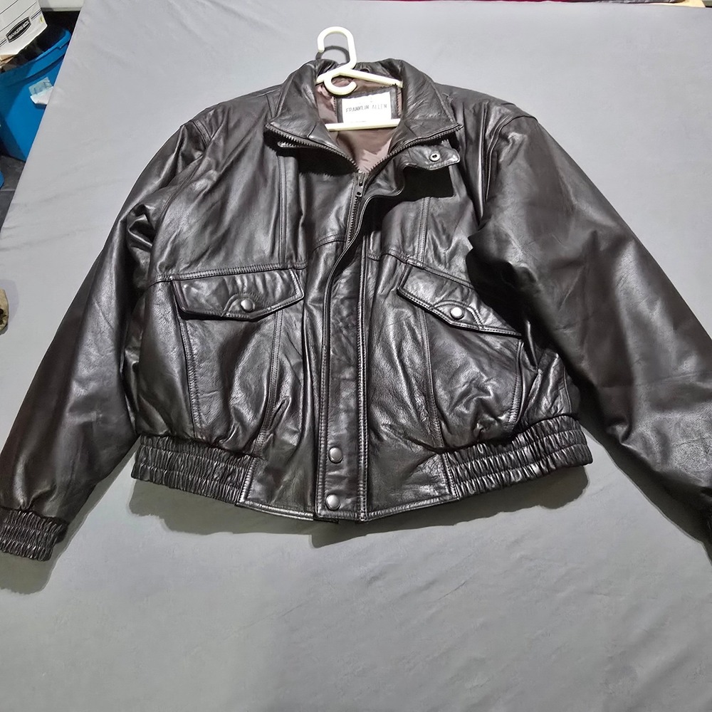 Franklin Allen Leather Bomber Jacket Mens 46 Black Thermolite Insulated Zip Up